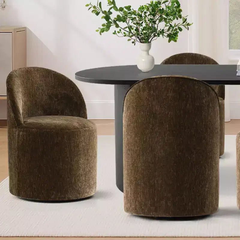 7-Piece Dining Set for Kitchen, Black Oval Table and Chenille Barrel Chairs, Modern Dining Room Furniture - Panipeachy