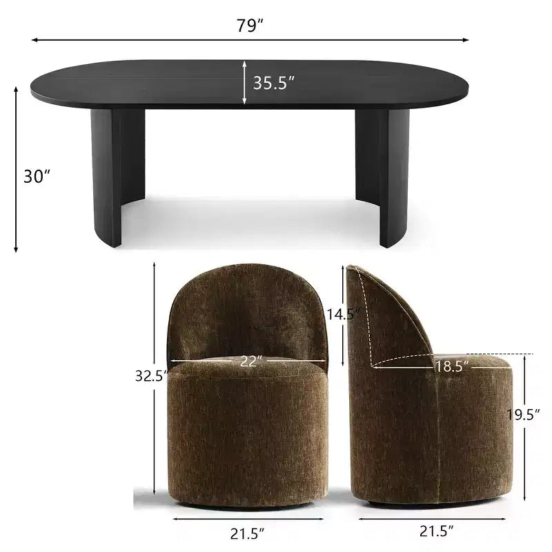 7-Piece Dining Set for Kitchen, Black Oval Table and Chenille Barrel Chairs, Modern Dining Room Furniture - Panipeachy