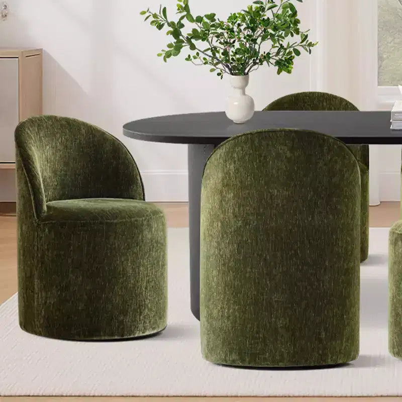 7-Piece Dining Set for Kitchen, Black Oval Table and Chenille Barrel Chairs, Modern Dining Room Furniture - Panipeachy