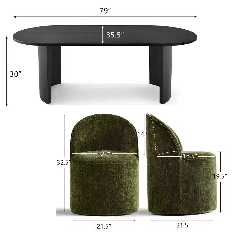 7-Piece Dining Set for Kitchen, Black Oval Table and Chenille Barrel Chairs, Modern Dining Room Furniture - Panipeachy