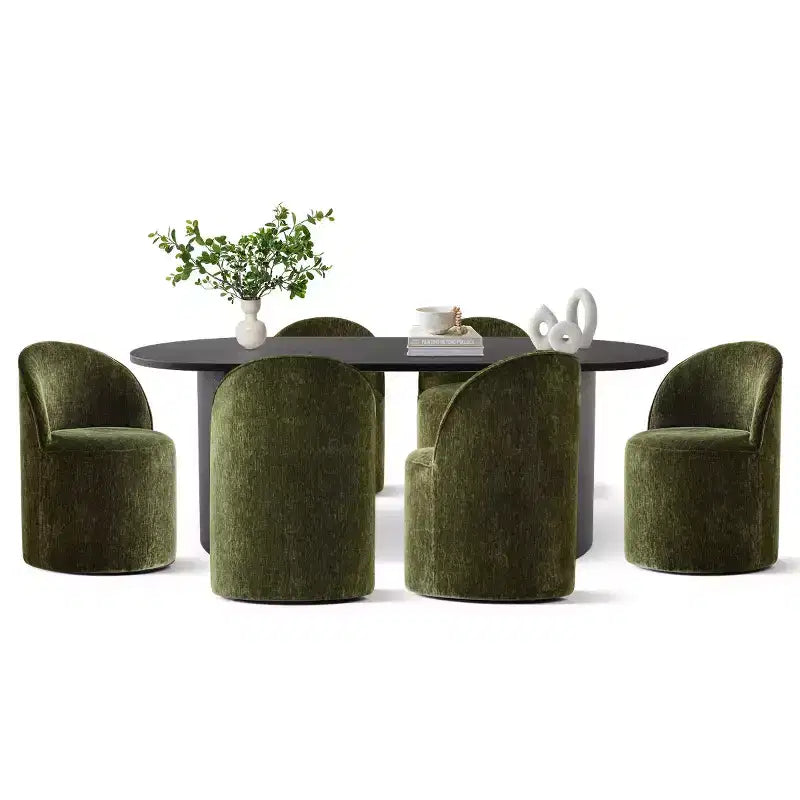 7-Piece Dining Set for Kitchen, Black Oval Table and Chenille Barrel Chairs, Modern Dining Room Furniture - Panipeachy