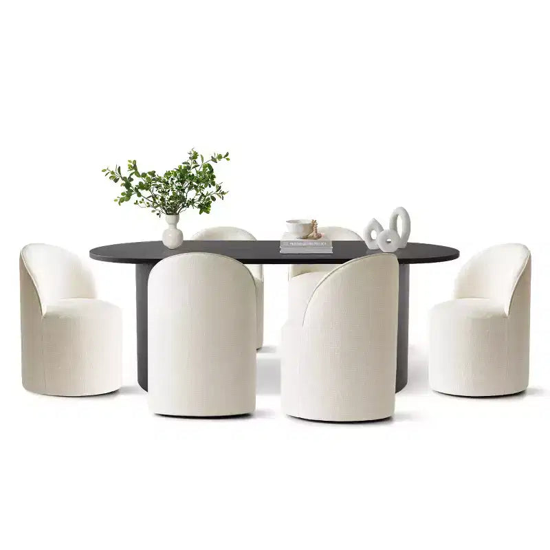7-Piece Dining Set for Kitchen, Black Oval Table and Chenille Barrel Chairs, Modern Dining Room Furniture - Panipeachy