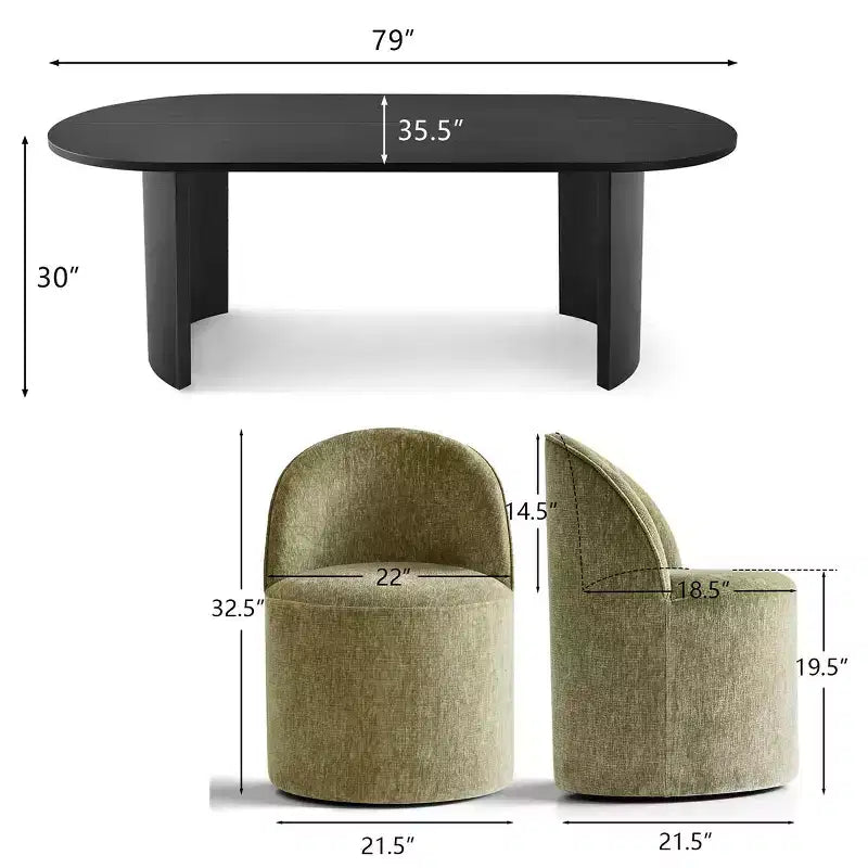 7-Piece Dining Set for Kitchen, Black Oval Table and Chenille Barrel Chairs, Modern Dining Room Furniture - Panipeachy