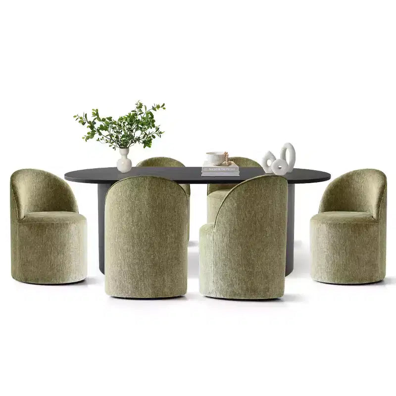 7-Piece Dining Set for Kitchen, Black Oval Table and Chenille Barrel Chairs, Modern Dining Room Furniture - Panipeachy