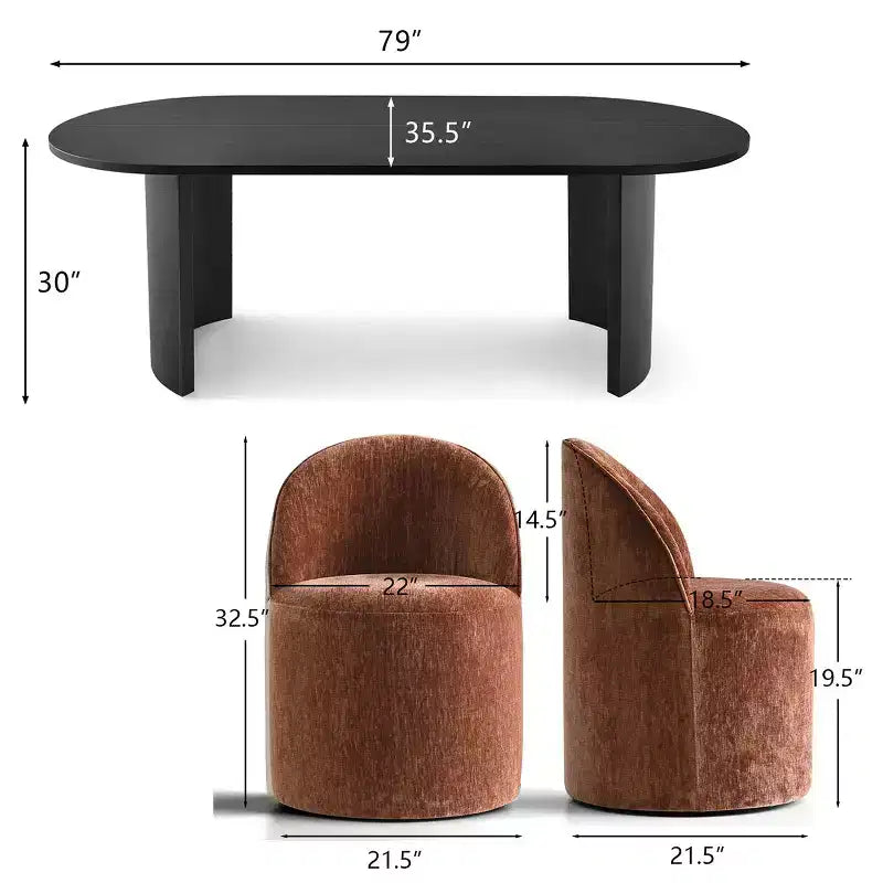 7-Piece Dining Set for Kitchen, Black Oval Table and Chenille Barrel Chairs, Modern Dining Room Furniture - Panipeachy