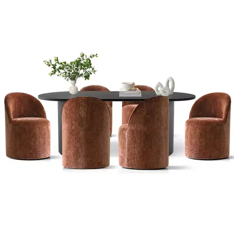 7-Piece Dining Set for Kitchen, Black Oval Table and Chenille Barrel Chairs, Modern Dining Room Furniture - Panipeachy