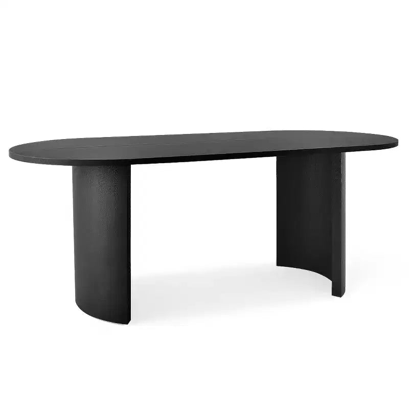 7-Piece Dining Set for Kitchen, Black Oval Table and Chenille Barrel Chairs, Modern Dining Room Furniture - Panipeachy