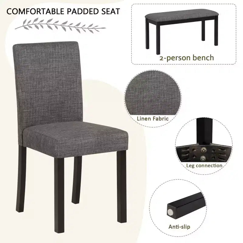 sumyeg 6 Piece Dining Table Set with Rectangular Table, Chairs and Bench for Dining Room