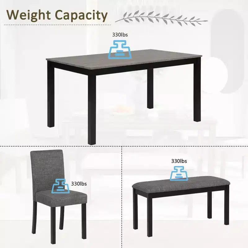 sumyeg 6 Piece Dining Table Set with Rectangular Table, Chairs and Bench for Dining Room