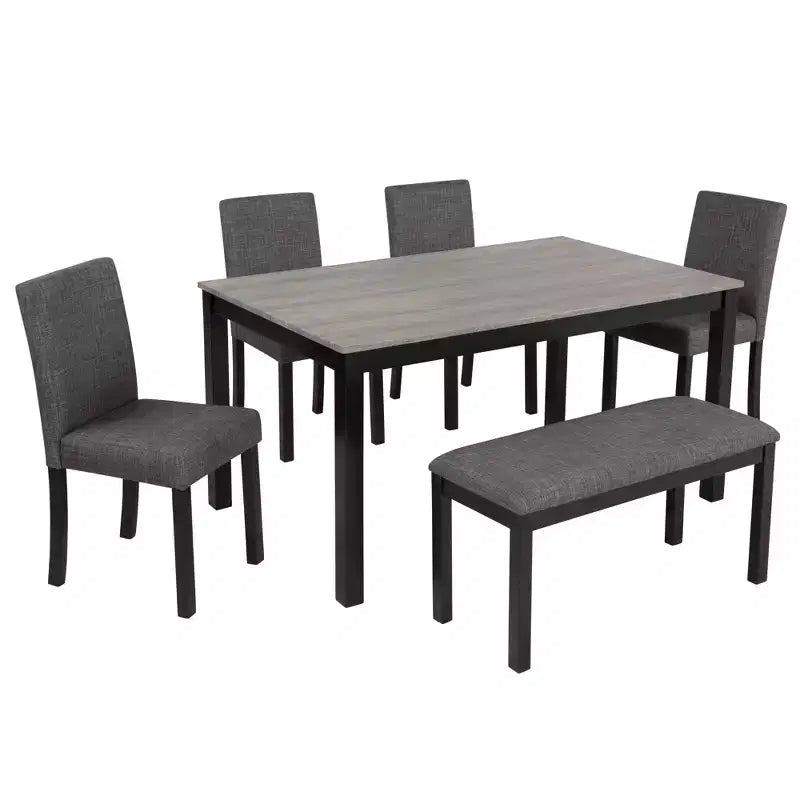 sumyeg 6 Piece Dining Table Set with Rectangular Table, Chairs and Bench for Dining Room