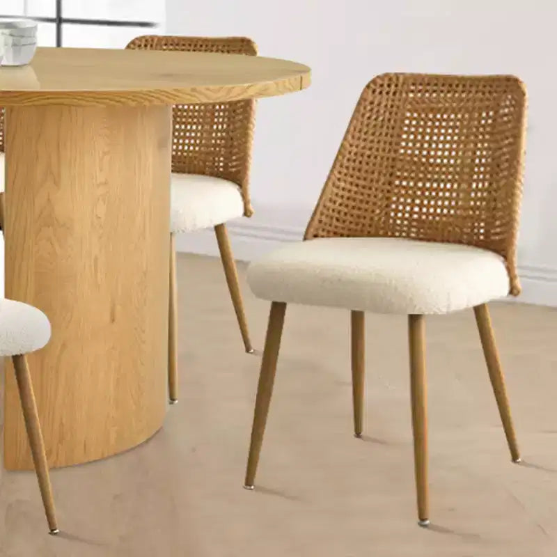 Modern Dining Table Set for 8, Oval 79 Table and Upholstered Dining Chairs with Rattan Backs, Perfect for Kitchens-Panipeachy