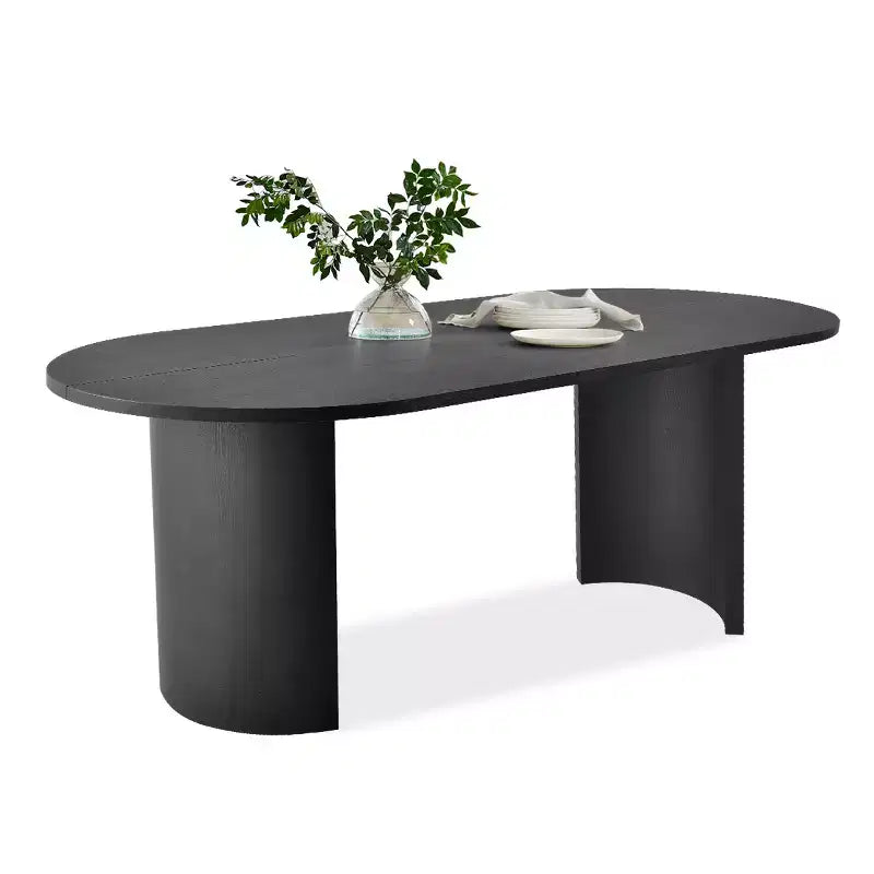 Modern Dining Table Set for 8, Oval 79 Table and Upholstered Dining Chairs with Rattan Backs, Perfect for Kitchens-Panipeachy