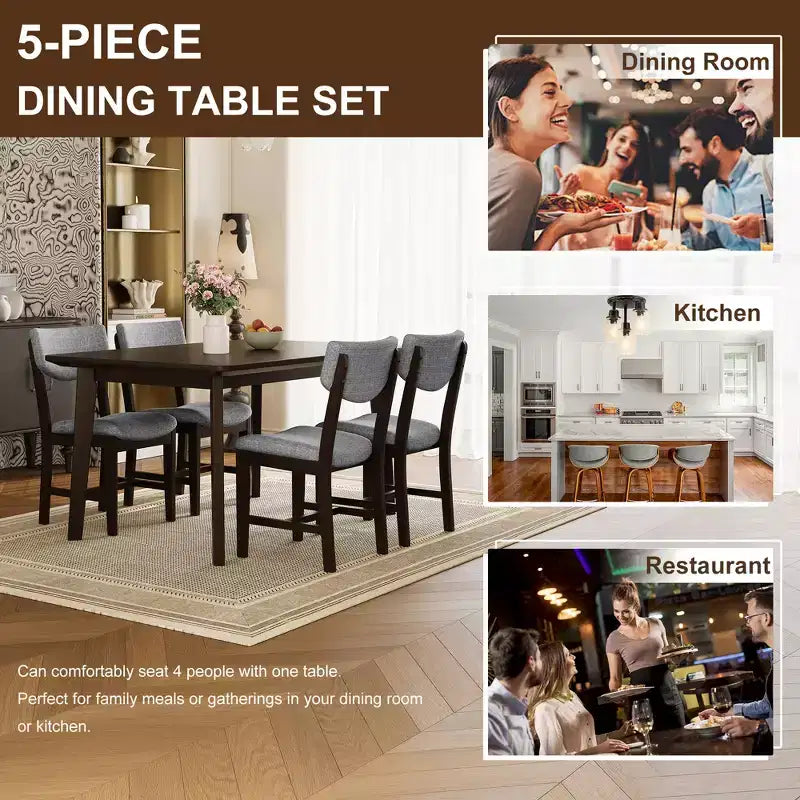 GDFStudio Conner Farmhouse-Style 5-Piece Dining Set 1 Solid Wood Table and 4 Upholstered Chairs