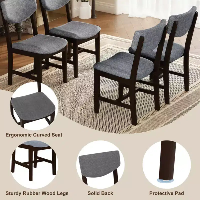 GDFStudio Conner Farmhouse-Style 5-Piece Dining Set 1 Solid Wood Table and 4 Upholstered Chairs