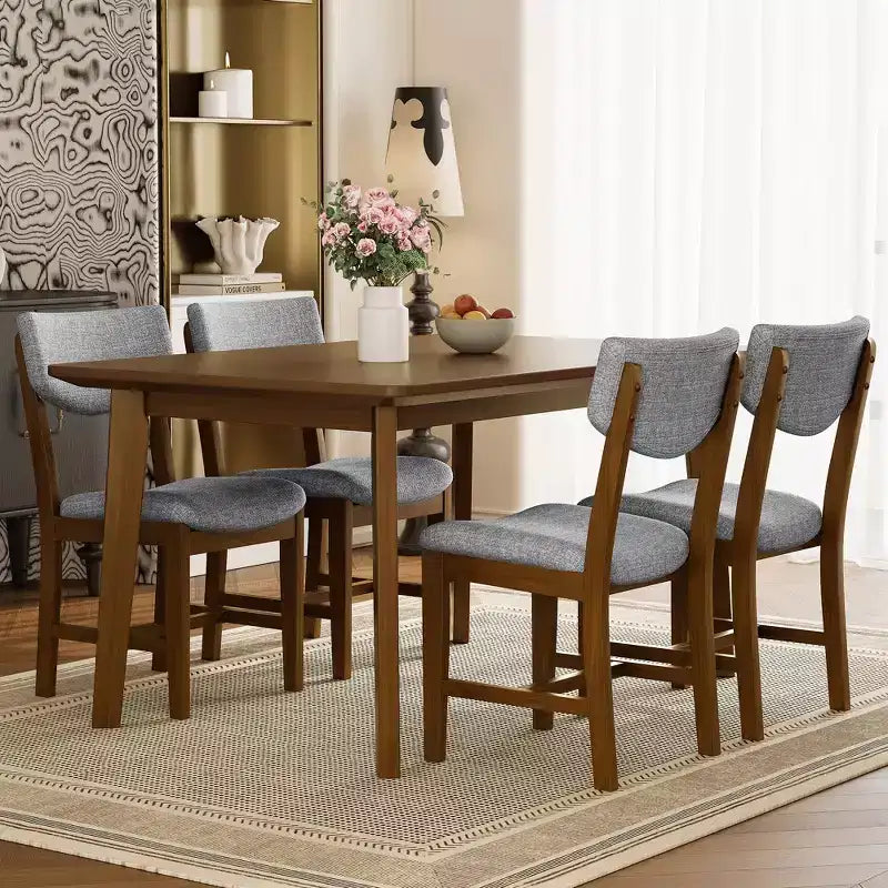 GDFStudio Conner Farmhouse-Style 5-Piece Dining Set 1 Solid Wood Table and 4 Upholstered Chairs