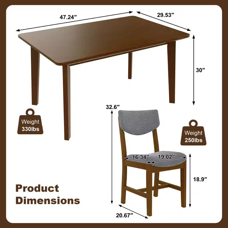 GDFStudio Conner Farmhouse-Style 5-Piece Dining Set 1 Solid Wood Table and 4 Upholstered Chairs