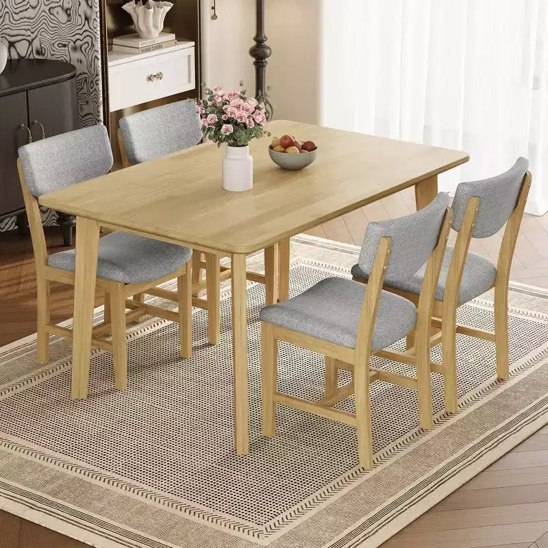 GDFStudio Conner Farmhouse-Style 5-Piece Dining Set 1 Solid Wood Table and 4 Upholstered Chairs