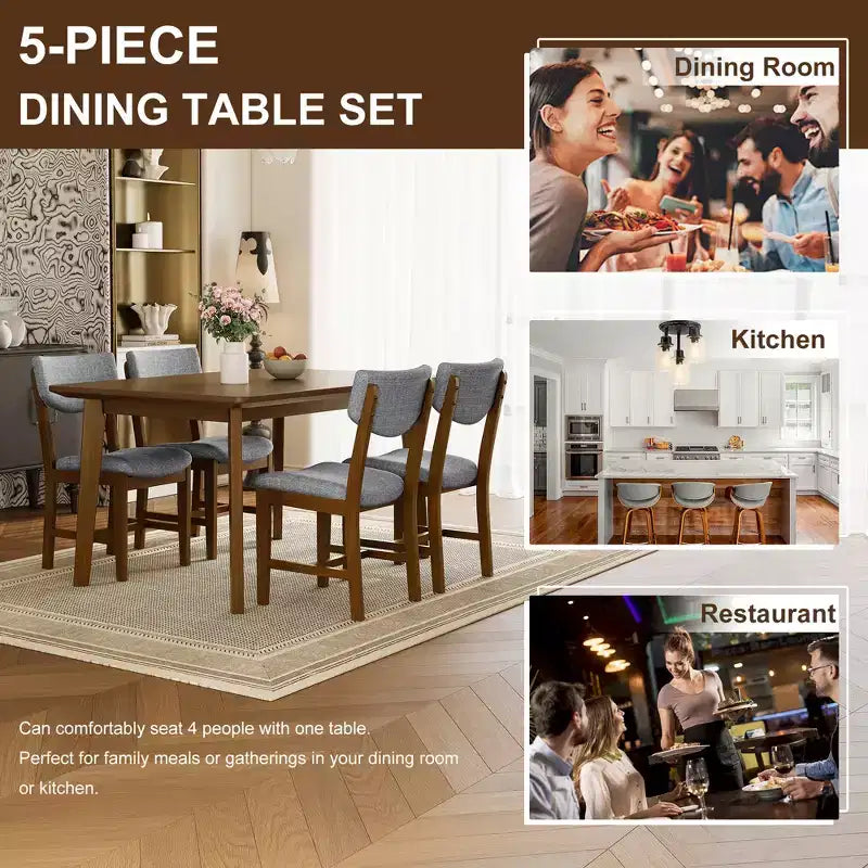 GDFStudio Conner Farmhouse-Style 5-Piece Dining Set 1 Solid Wood Table and 4 Upholstered Chairs