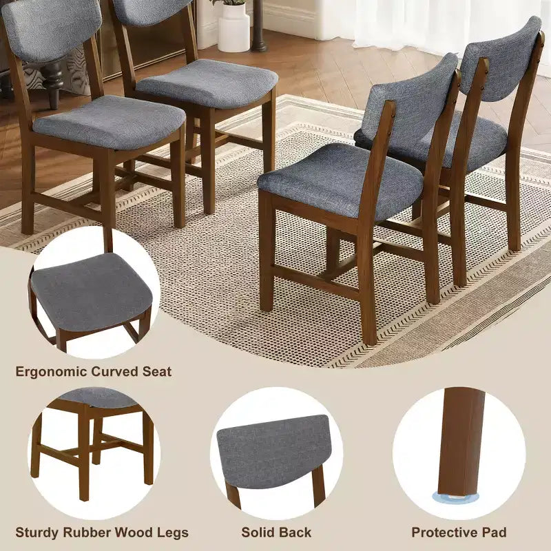 GDFStudio Conner Farmhouse-Style 5-Piece Dining Set 1 Solid Wood Table and 4 Upholstered Chairs