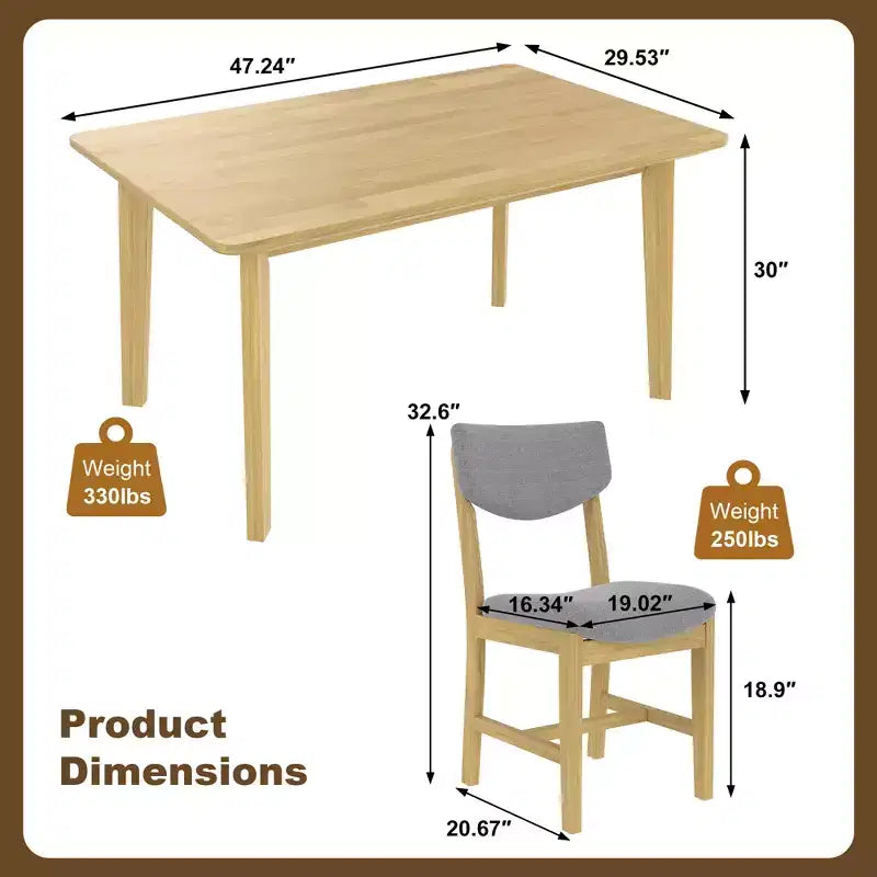 GDFStudio Conner Farmhouse-Style 5-Piece Dining Set 1 Solid Wood Table and 4 Upholstered Chairs