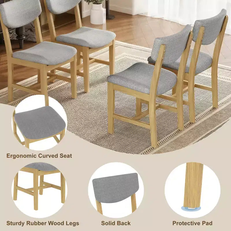GDFStudio Conner Farmhouse-Style 5-Piece Dining Set 1 Solid Wood Table and 4 Upholstered Chairs