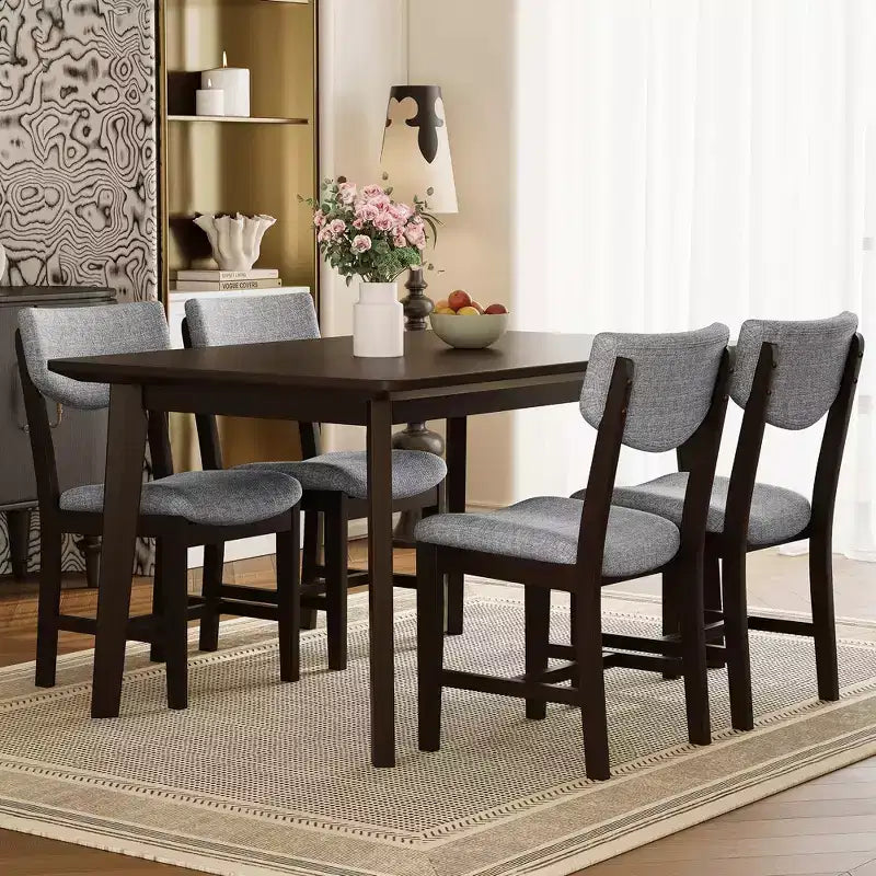 GDFStudio Conner Farmhouse-Style 5-Piece Dining Set 1 Solid Wood Table and 4 Upholstered Chairs