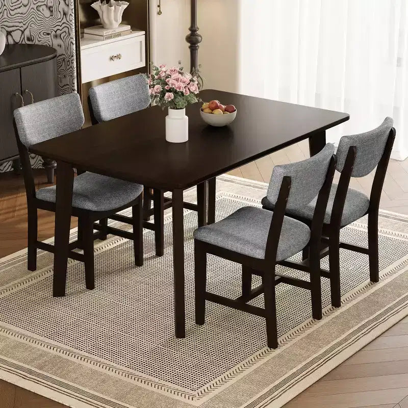 GDFStudio Conner Farmhouse-Style 5-Piece Dining Set 1 Solid Wood Table and 4 Upholstered Chairs