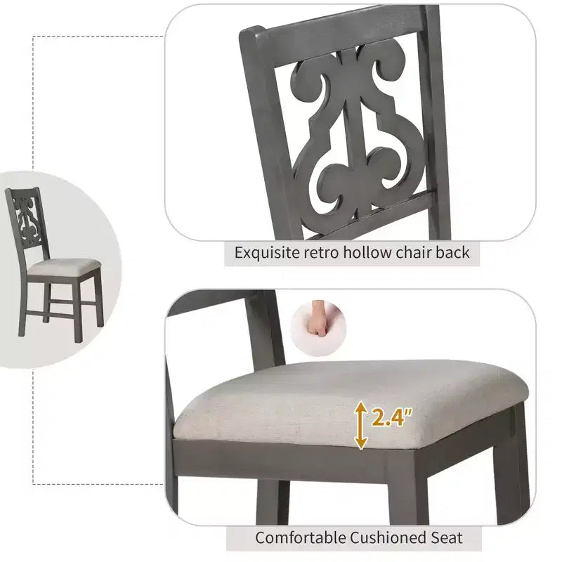 5 Pieces Wooden Round Dining Table and Chair Set with Special-shaped Legs and Exquisitely Designed Hollow Chair Back for Kitchen