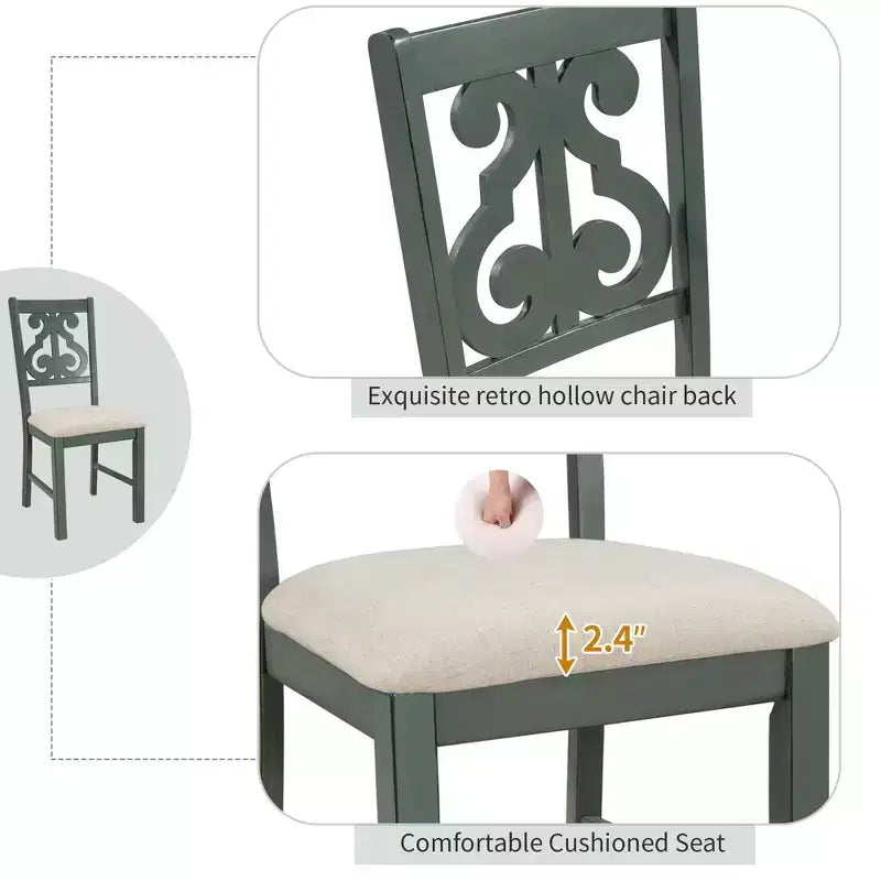 5 Pieces Wooden Round Dining Table and Chair Set with Special-shaped Legs and Exquisitely Designed Hollow Chair Back for Kitchen