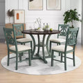 5 Pieces Wooden Round Dining Table and Chair Set with Special-shaped Legs and Exquisitely Designed Hollow Chair Back for Kitchen