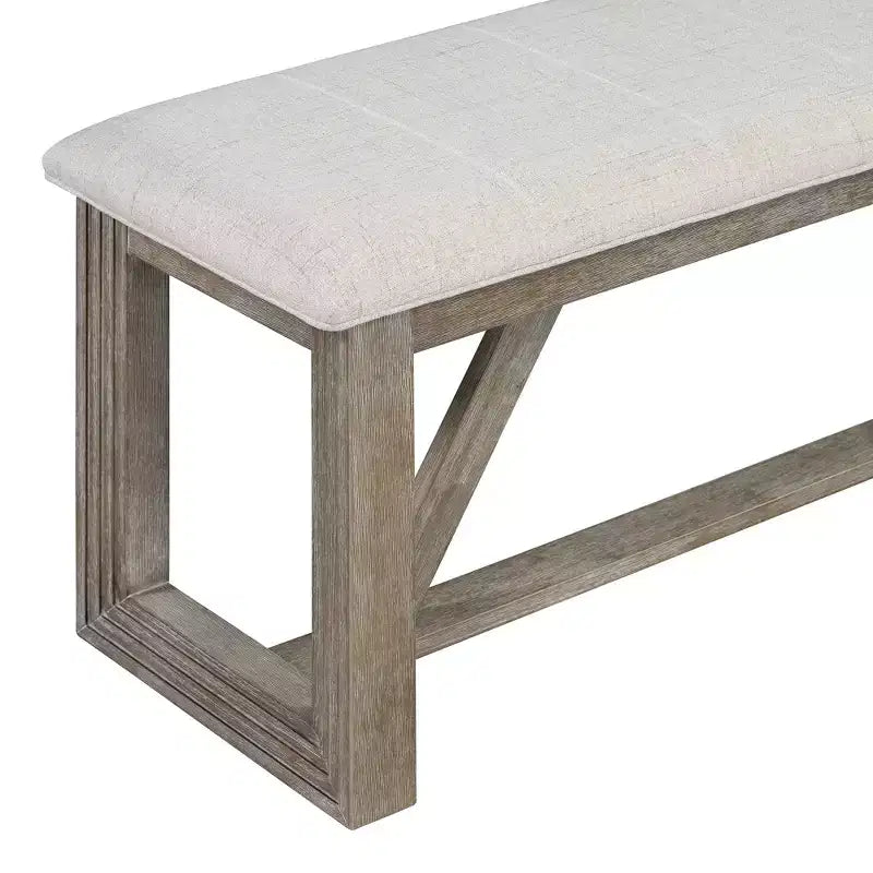6 Pieces Farmhouse Dining Set for 5, Rectangular Table Set with Trapezoidal Table Base and 4 Upholstered Chairs and Bench for Dining Room