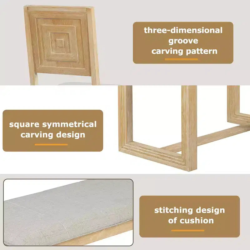 6 Pieces Farmhouse Dining Set for 5, Rectangular Table Set with Trapezoidal Table Base and 4 Upholstered Chairs and Bench for Dining Room