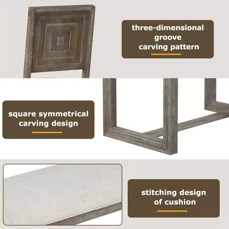 6 Pieces Farmhouse Dining Set for 5, Rectangular Table Set with Trapezoidal Table Base and 4 Upholstered Chairs and Bench for Dining Room