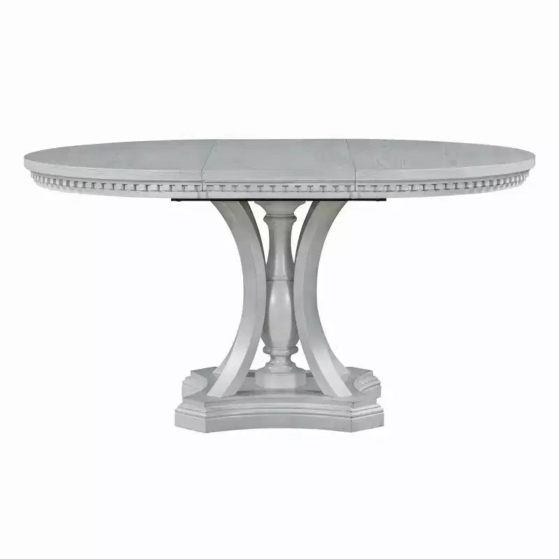 Farmhouse Round Dining Set for 4, Wood Kitchen Extendable Dining Table Set with 4 Upholstered Chairs
