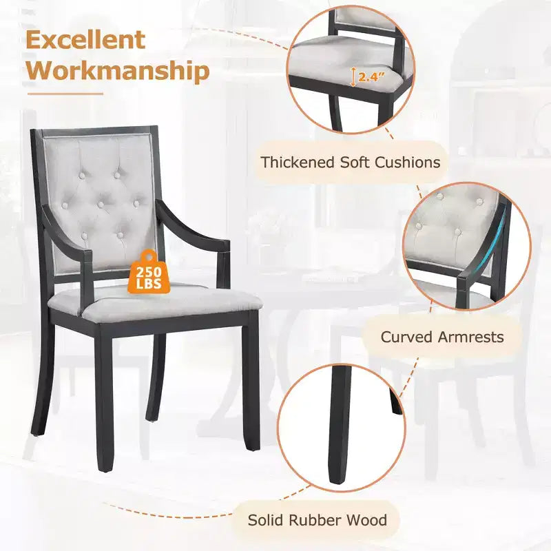 Farmhouse Round Dining Set for 4, Wood Kitchen Extendable Dining Table Set with 4 Upholstered Chairs