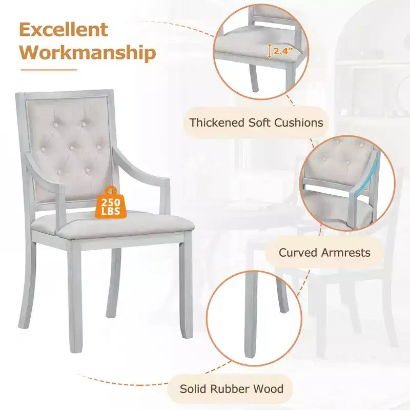 Farmhouse Round Dining Set for 4, Wood Kitchen Extendable Dining Table Set with 4 Upholstered Chairs