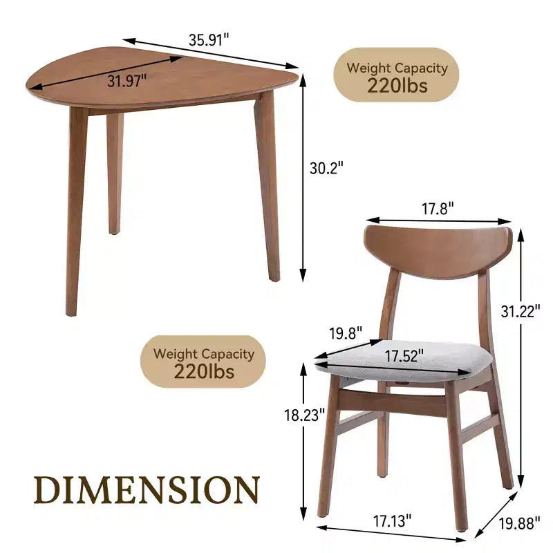 GDFStudio Delgado 3-Piece Modern Table Set with 2 Curved Wood Chairs