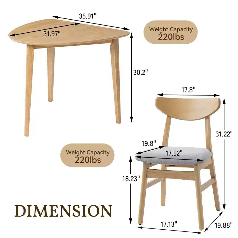 GDFStudio Delgado 3-Piece Modern Table Set with 2 Curved Wood Chairs