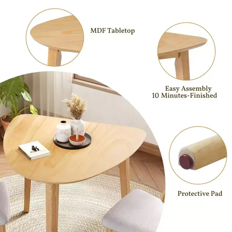 GDFStudio Delgado 3-Piece Modern Table Set with 2 Curved Wood Chairs