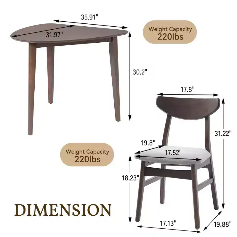 GDFStudio Delgado 3-Piece Modern Table Set with 2 Curved Wood Chairs