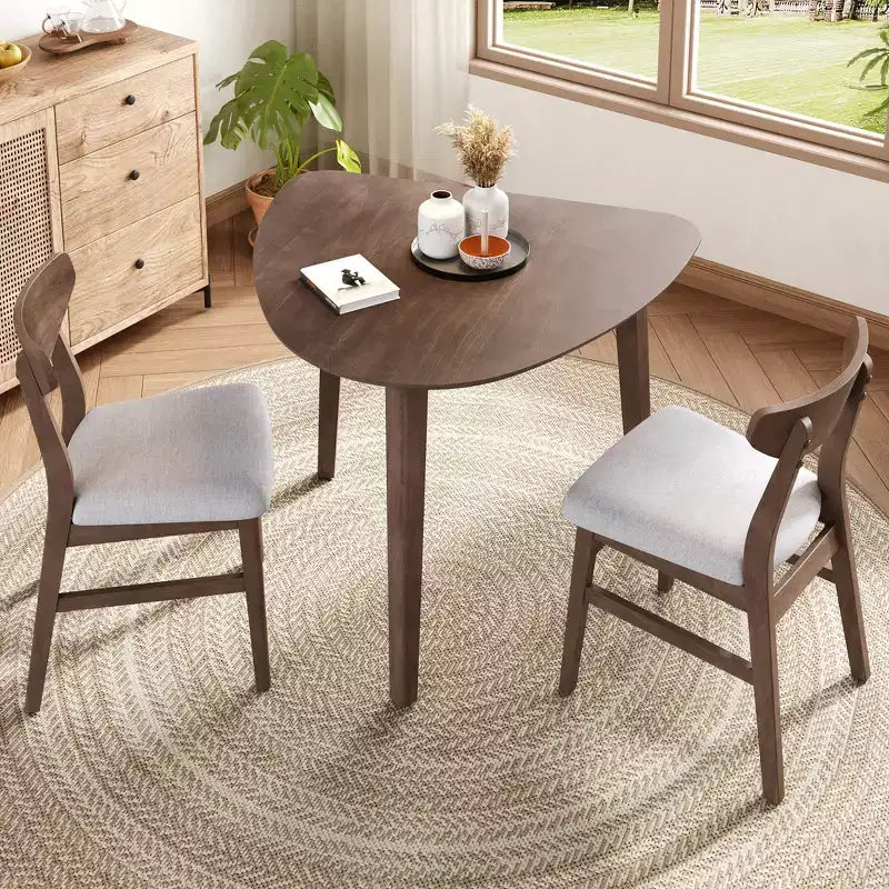 GDFStudio Delgado 3-Piece Modern Table Set with 2 Curved Wood Chairs