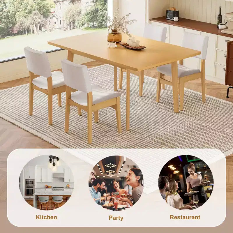 GDFStudio Crawford 5-Piece Modern Dining Set - Rectangular Solid Wood Table & Upholstered Linen Chairs