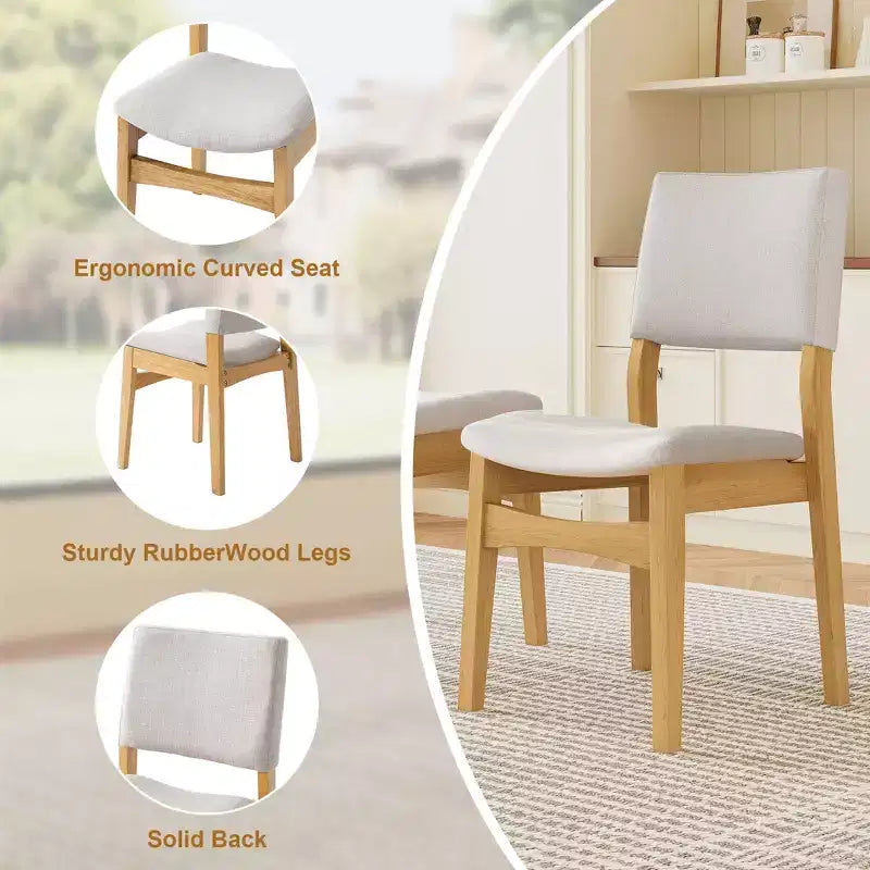 GDFStudio Crawford 5-Piece Modern Dining Set - Rectangular Solid Wood Table & Upholstered Linen Chairs