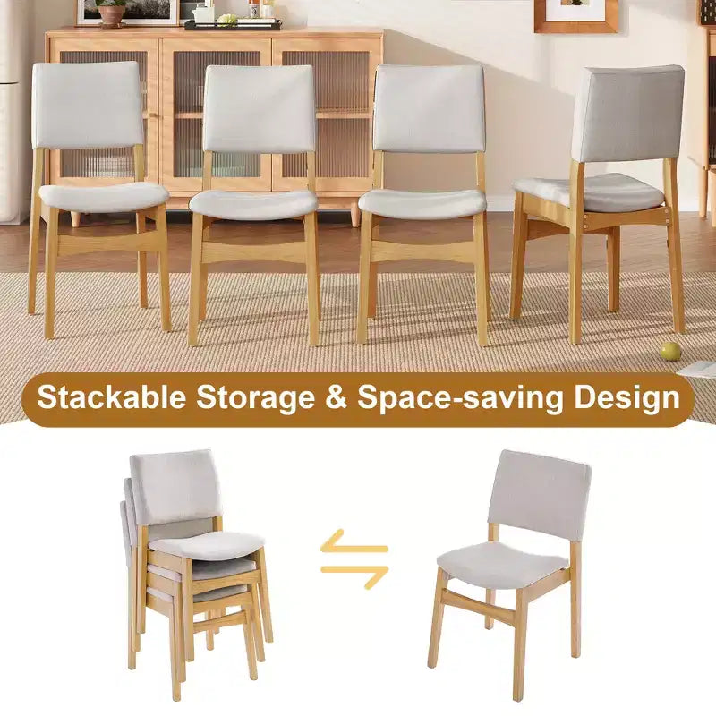 GDFStudio Crawford 5-Piece Modern Dining Set - Rectangular Solid Wood Table & Upholstered Linen Chairs