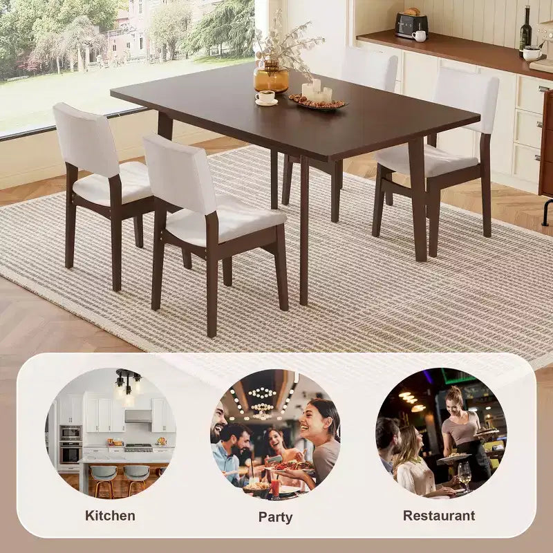 GDFStudio Crawford 5-Piece Modern Dining Set - Rectangular Solid Wood Table & Upholstered Linen Chairs