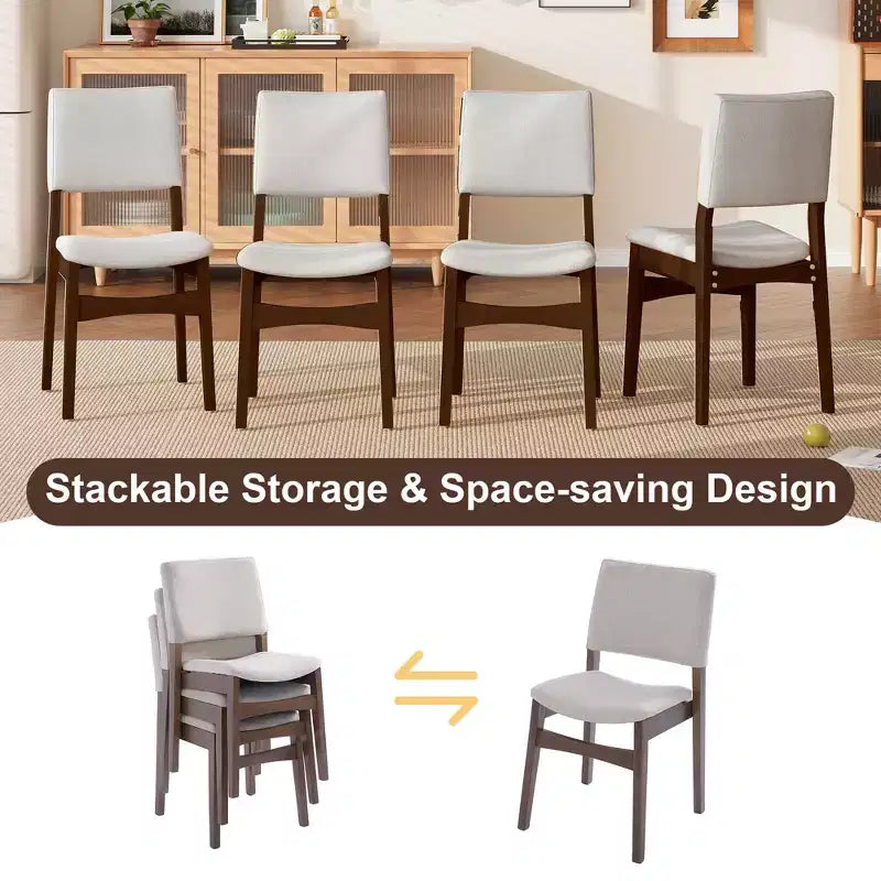 GDFStudio Crawford 5-Piece Modern Dining Set - Rectangular Solid Wood Table & Upholstered Linen Chairs