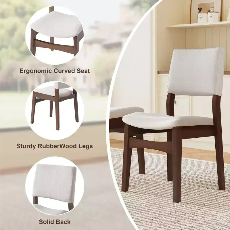 GDFStudio Crawford 5-Piece Modern Dining Set - Rectangular Solid Wood Table & Upholstered Linen Chairs