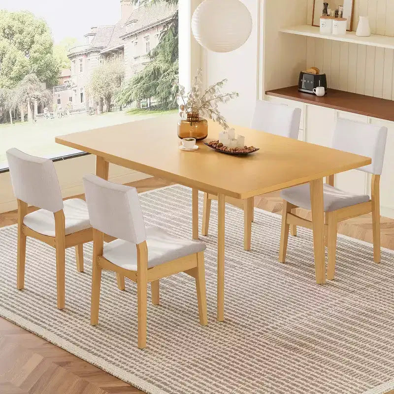 GDFStudio Crawford 5-Piece Modern Dining Set - Rectangular Solid Wood Table & Upholstered Linen Chairs