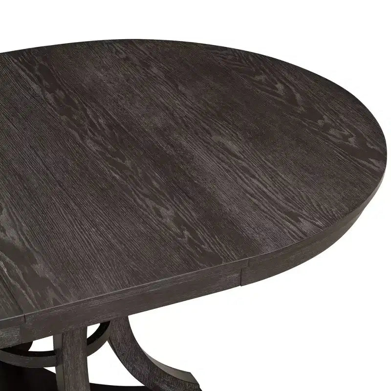 Round Extendable Dining Table Set for 4, 5 Piece Retro Functional Wood Dining Table Set with 4 Upholstered Chairs for Kitchen