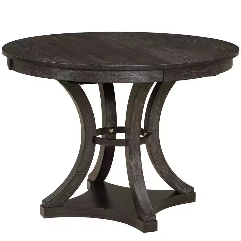 Round Extendable Dining Table Set for 4, 5 Piece Retro Functional Wood Dining Table Set with 4 Upholstered Chairs for Kitchen